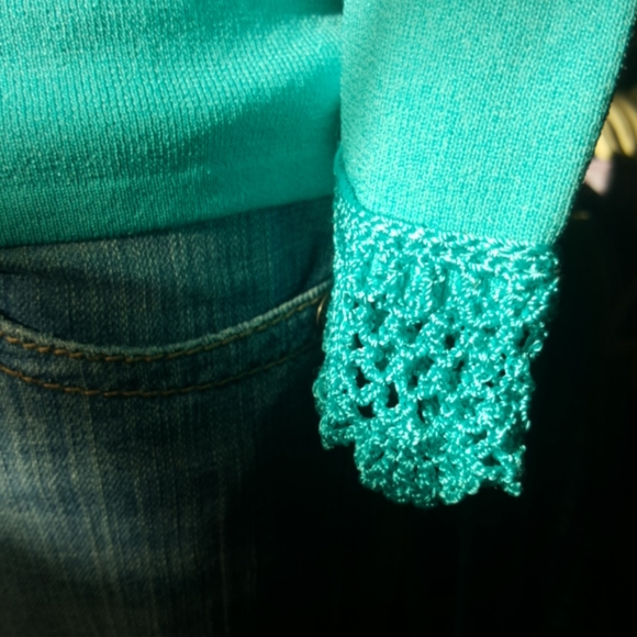 J.A.C. by JOSEPH. A.♡ Gorgeous Teal 3/4 Embellished Open Lace  Trim Blouse S - Picture 6 of 11